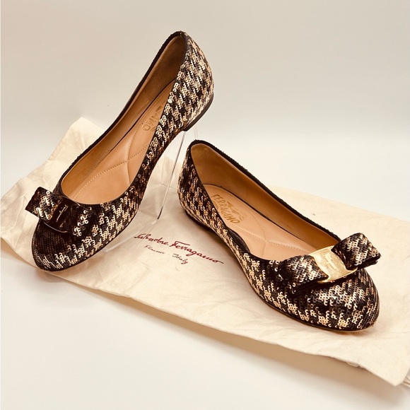 SALVATORE FERRAGAMO Sequin Herringbone Varina Coo Ballet Flat, Size 6.5 - Picture 7 of 11